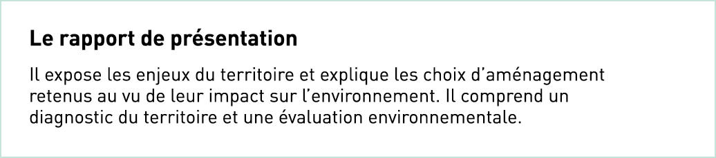 Le rapport de pr sentation Il expose les enjeux du territoire et explique les choix d’am nagement retenus au vu de le...