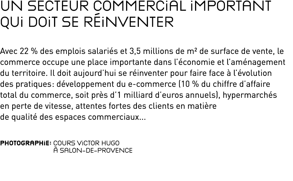 Un secteur commercial important qui doit se réinventer Avec 22 % des emplois salariés et 3,5 millions de m  de surfac   